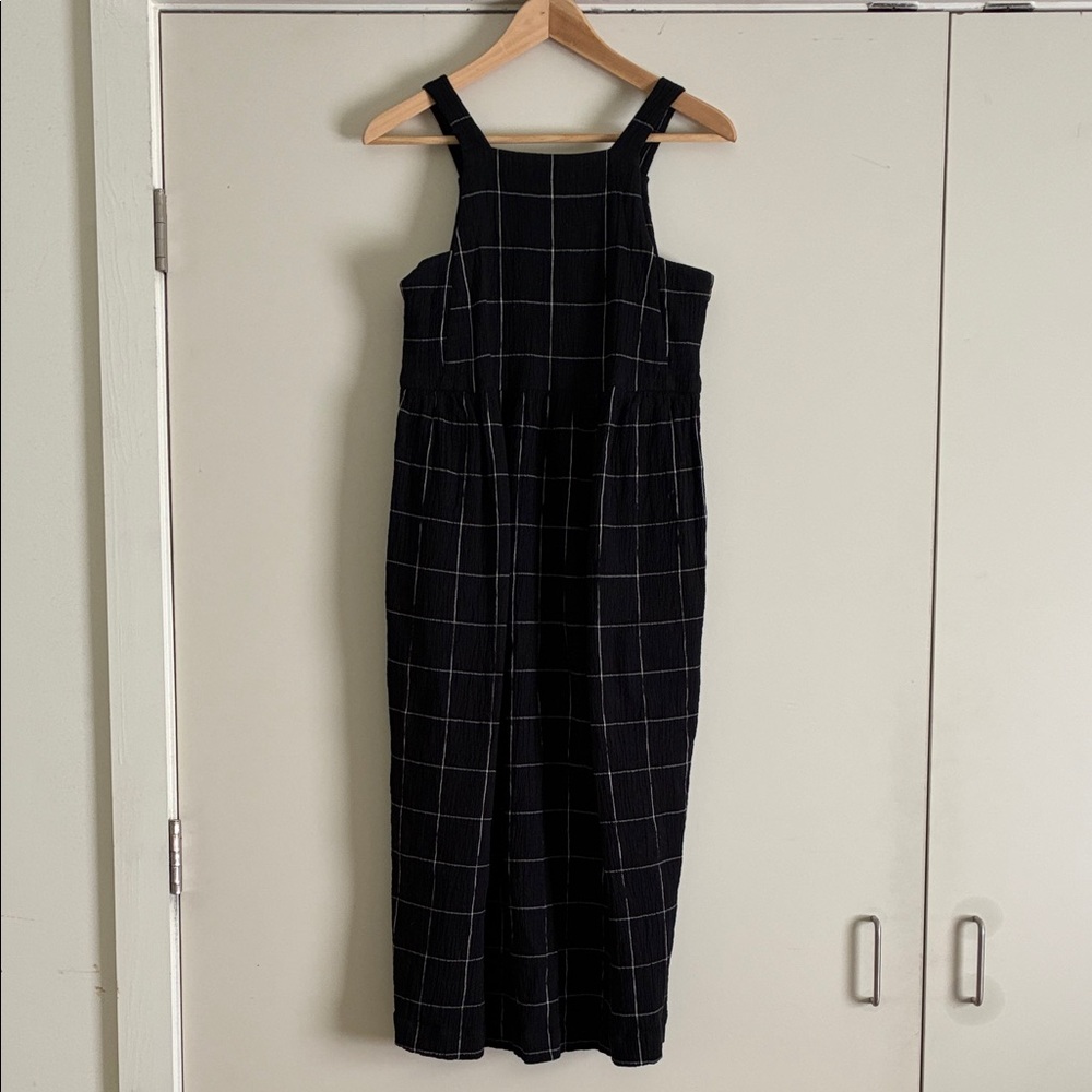 Black Checkered Toast Crinkled Cotton Dress